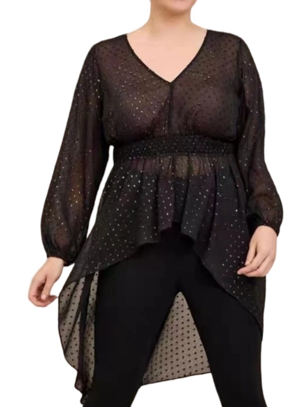 torrid Chiffon Rainbow Clip Dot Smocked Waist Extreme High Low Top Plus Size 3X